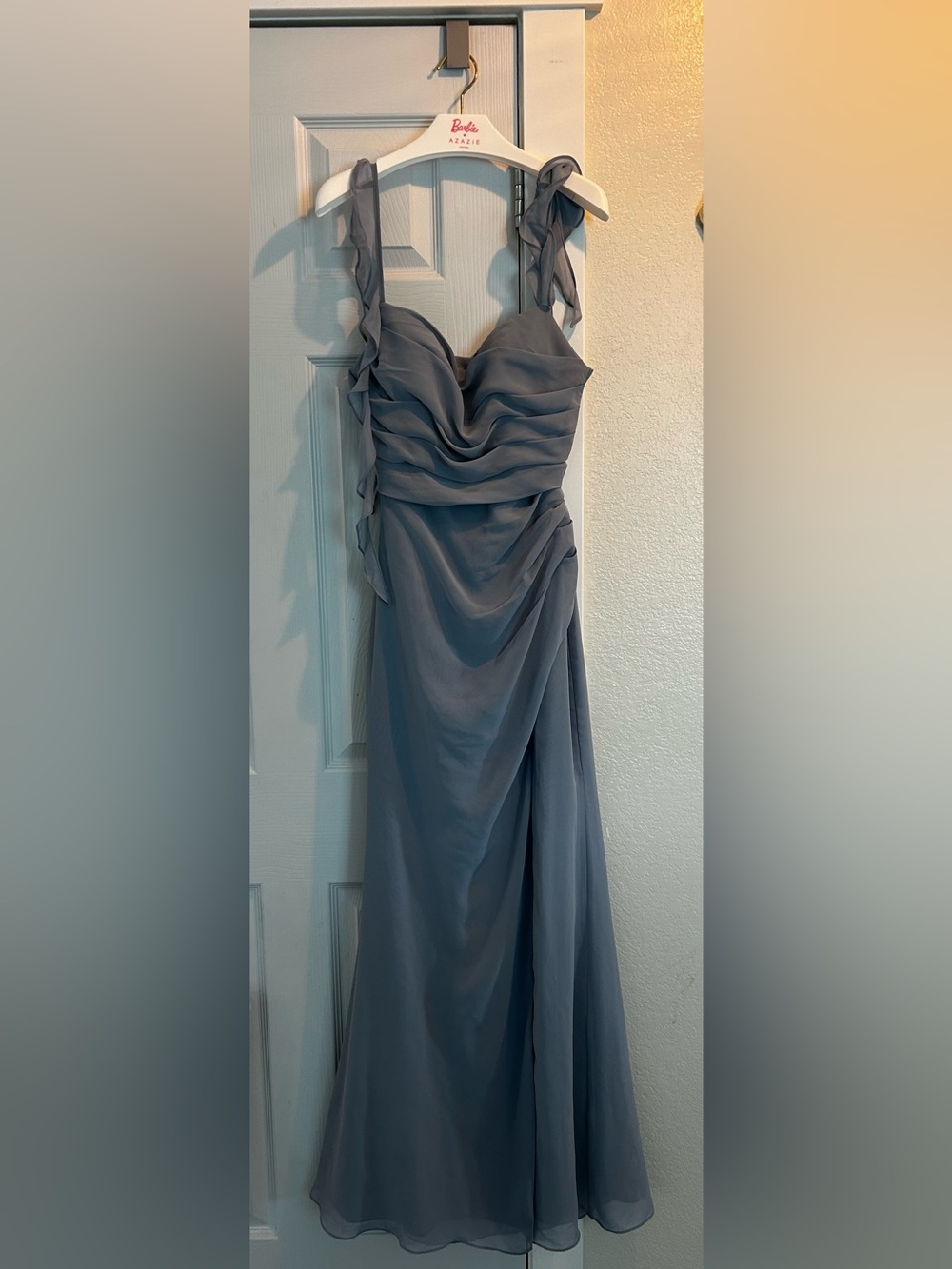 Azazie Jessamine Dusty Blue Barbie Dress